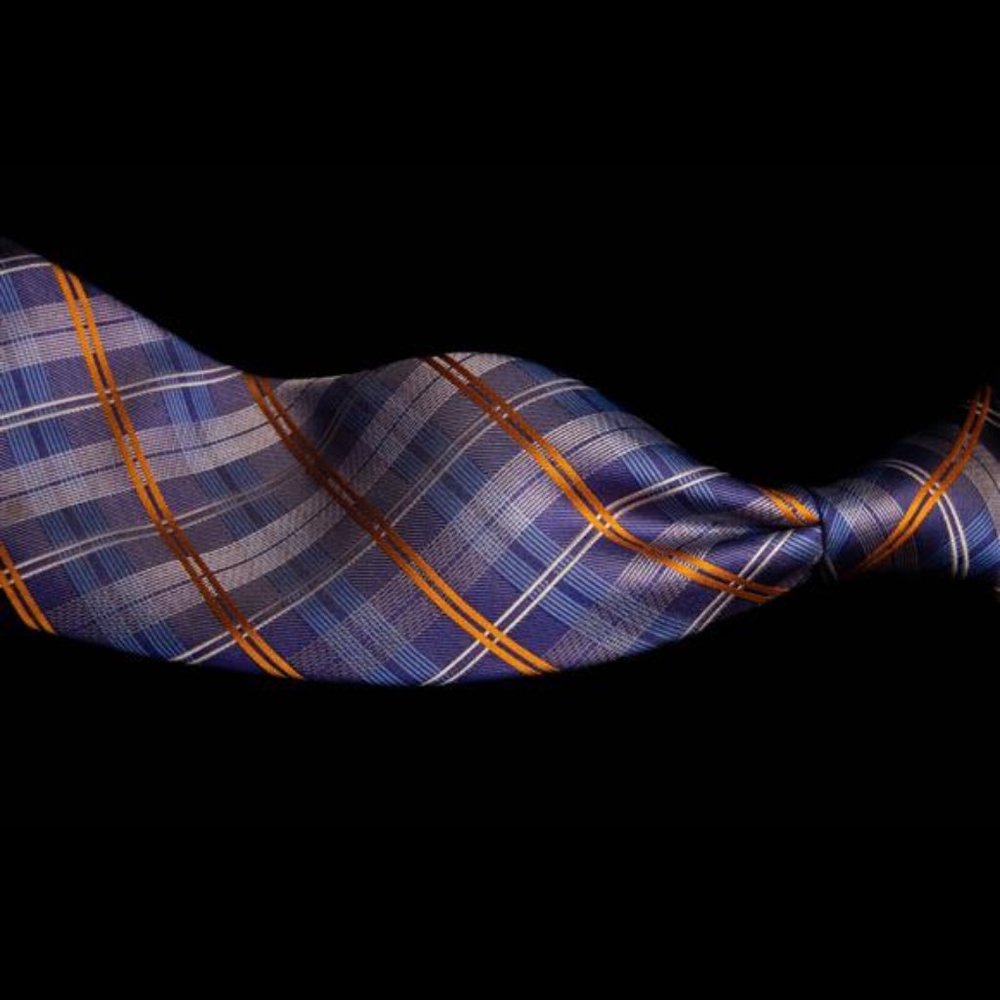 Geoffrey Beene - Orange & Blue Plaid Silk Neck Tie 4"W x 68"L (Extra Long)